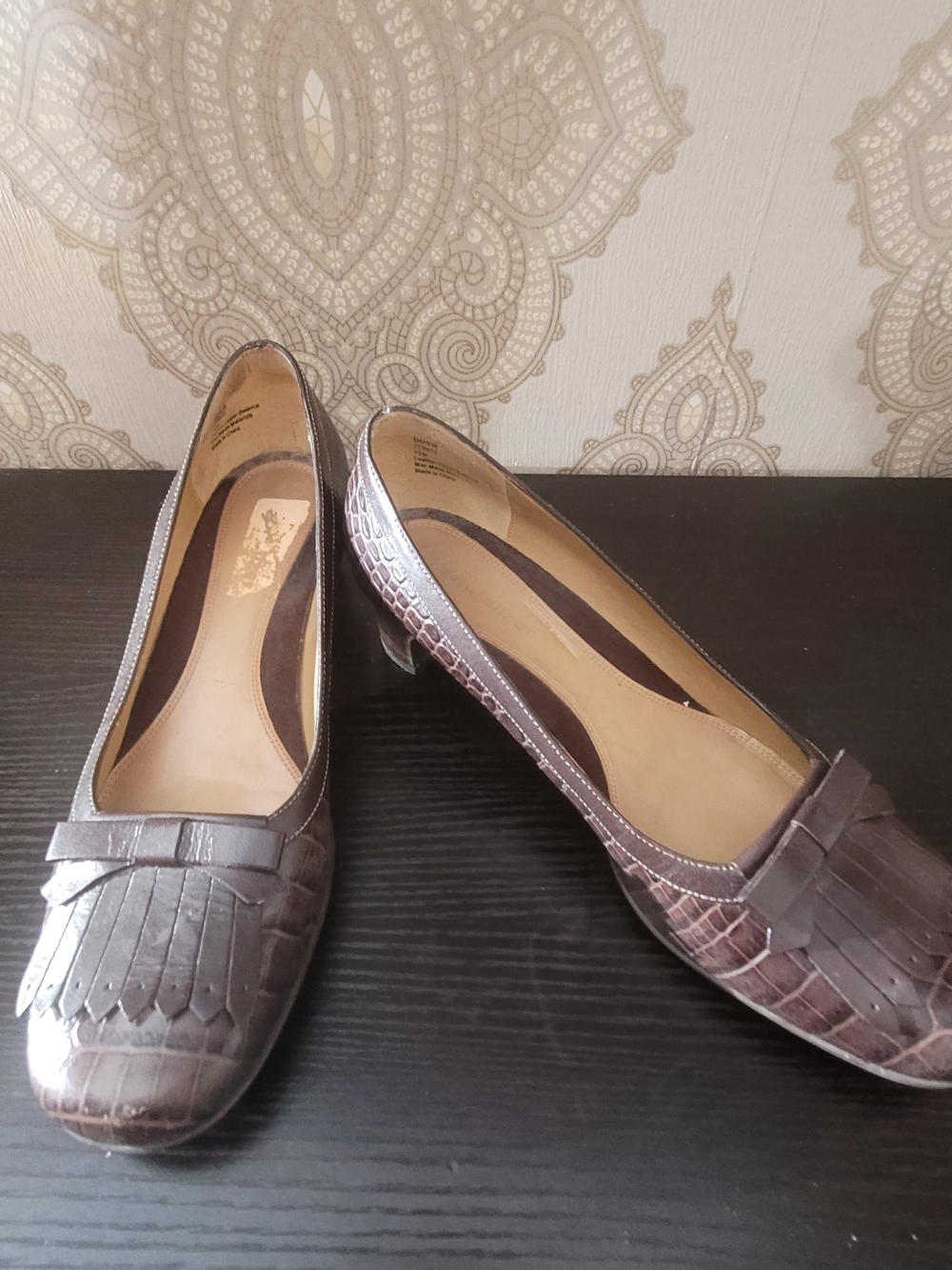 Naturalizer Brown Croc-Embossed Low Heel Fringe Pumps